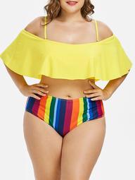 Plus Size Rainbow Flounce Bikini Set