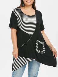 Plus Size Stripe Panel Pocket T-shirt