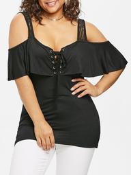 Plus Size Lace Up Overlay T-shirt