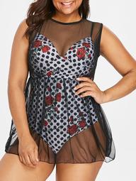 Plus Size Polka Dot Tulle One-Piece Swimsuit