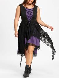 Plus Size Lace Up Sleeveless Handkerchief Dress