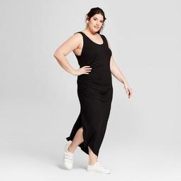 Women's Plus Size Sleeveless Asymmetrical Side Shirred Knit Dress - A New Day™ Black