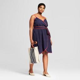 Women's Plus Size Wrap Contrast Piping Dress - Universal Thread™ Navy