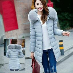 Grey Plus Size Medium-Long Cotton Outerwear Winter Coats Women With Big Fur Collar Down Jacket