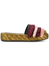 quilted fringed mules