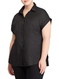 Plus Linen Short-Sleeve Button-Down Shirt