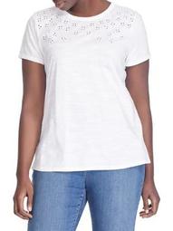 Plus Eyelet-Embroidered Cotton Tee