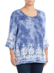 Plus Embroidered Tie Dye Top