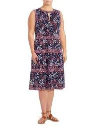 Plus Scattered Blooms A-Line Dress