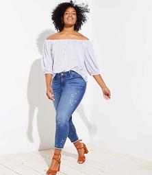 LOFT Plus Star Frayed Skinny Crop Jeans in Classic Mid Indigo Wash