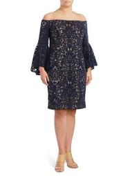 Plus Lace Bell-Sleeve Dress