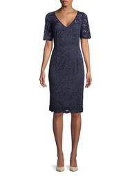 Short-Sleeve Lace Sheath Dress