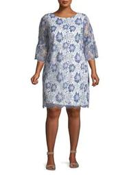 Plus Floral Bell-Sleeve Shift Dress