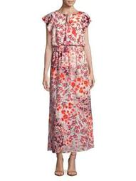 Floral Flutter-Sleeve Maxi Dress