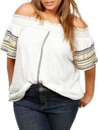 Plus Embroidered Cotton Off-The-Shoulder Top