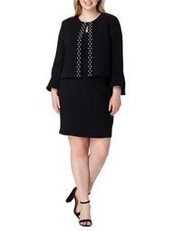 Trimmed Open-Collar Jacket and Dress Set