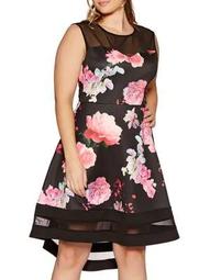 Plus Floral-Print Sweetheart Fit-and-Flare Dress