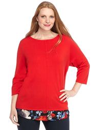 Plus Size Knit Sweater with Attached Print Top