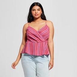 Women's Plus Size Striped Sleeveless Wrap Front Cami - A New Day™ Pink