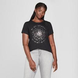 Women's Plus Size Short Sleeve Dreamers Lost in the Stars Shoulder Tie Graphic T-Shirt - Modern Lux (Juniors') Black