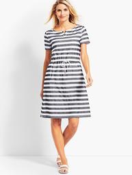 Textured Santorini Stripe Drawstring-Waist Dress