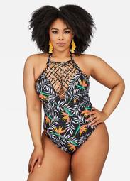 Caged Palm Print One Piece