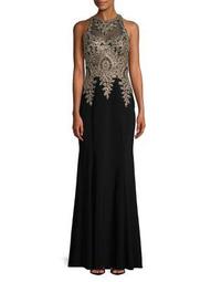 Plus Embellished Embroidered Fit-&-Flare Gown