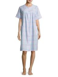 Plus Embroidered Plaid Nightgown