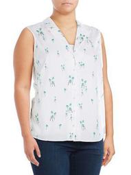 Plus Palm Tree Cotton Button-Down Shirt