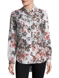 Plus Tiffany Floral Linen Button-Down Shirt