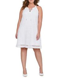 Plus Crocheted Lace-Up A-Line Dress