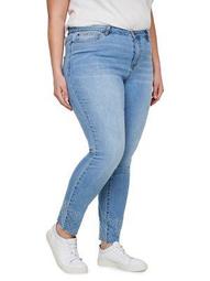 Plus Five Ankle Raw Edge Embroidered Normal Waist Slim Jeans