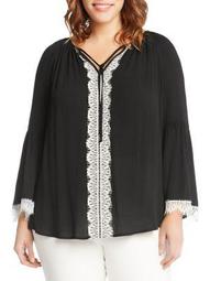 Plus Lace-Trimmed Bell-Sleeve Top