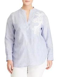 Plus Embroidered Linen Top