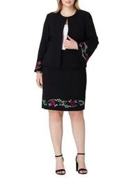 Plus Embroidered Open-Collar Jacket and Skirt Suit