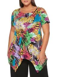 Plus Colored Palm Printed Tunic