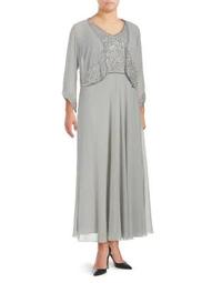 Plus Two-Piece Beaded & Sequined Jacket & Gown Set