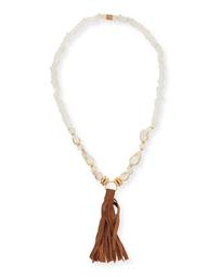 Long Pearl & Java Glass Tassel Necklace