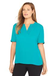 Plus Size Short Sleeve Pleated V-Neck Top