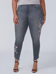 Super Stretch Skinny Ankle Jean with Power Pockets - Gray Embroidered