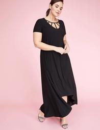 High-Low Maxi Dress with Caged Neckline
