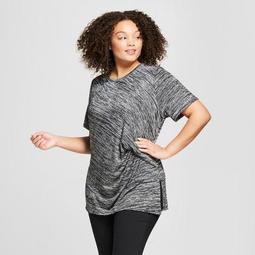Women's Plus Size Marled Ruched Short Sleeve T-Shirt - Ava & Viv™ Black/White