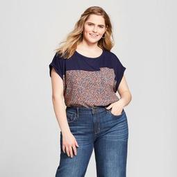 Women's Plus Size Floral Print Crew Neck T - Shirt - Xhilaration™ Navy