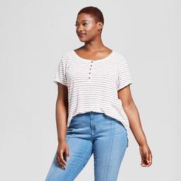 Women's Plus Size Striped Henley Short Sleeve Shirt - Universal Thread™ Red/White/Blue