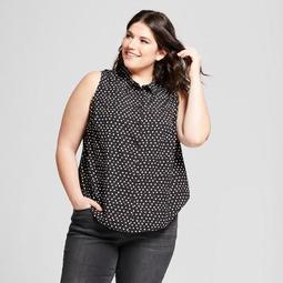 Women's Plus Size Any Day Polka Dot Sleeveless Shirt - A New Day™ Black
