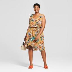 Women's Plus Size Floral Wrap Dress - A New Day™ Tan