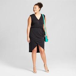 Women's Plus Size Sleeveless Knit Wrap Dress - A New Day™ Black