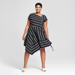 Women's Plus Size Striped Asymmetrical Knit Dress - Ava & Viv™ Black/White