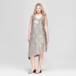 Women's Plus Size Metallic Asymmetrical Hem Knit Dress - Ava & Viv™ Gold