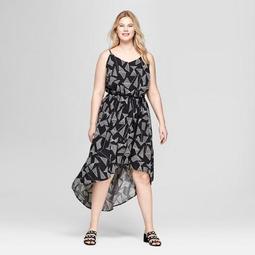 Women's Plus Size Geometric Print High Low Maxi Dress - Ava & Viv™ Black